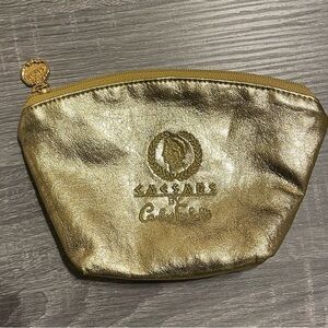 CARLOS FALCHI Makeup Bag Metallic Gold Leather Caesar’s Palace Logo Embroidered